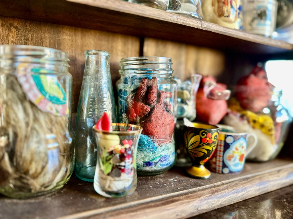 Close up of vessels, objects and hearts