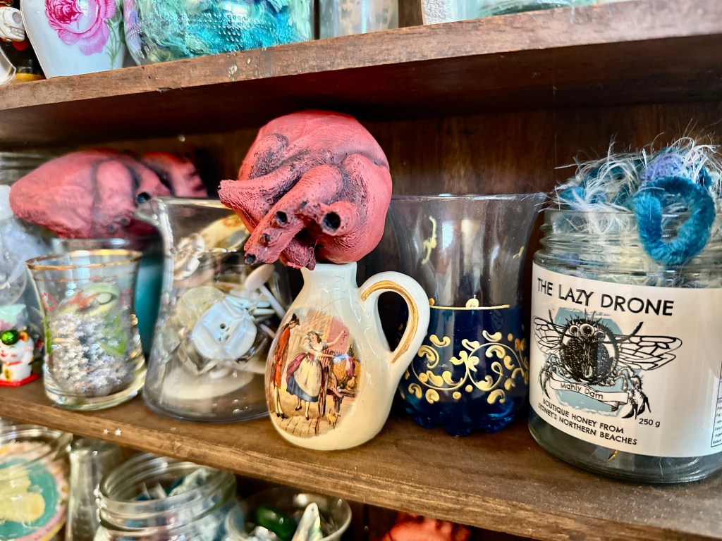 Close up of vessels, objects and hearts