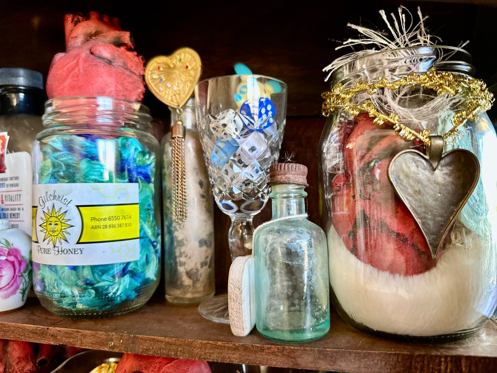 Close up of vessels, objects and hearts